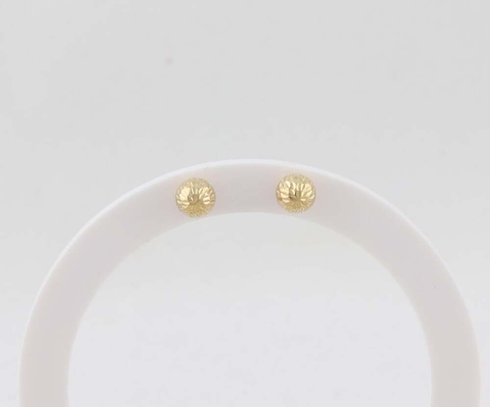 14k Yellow Gold 6.5mm Diamond Cut Textured Ball Bead Earrings Studs 1/4" - Picture 5 of 8
